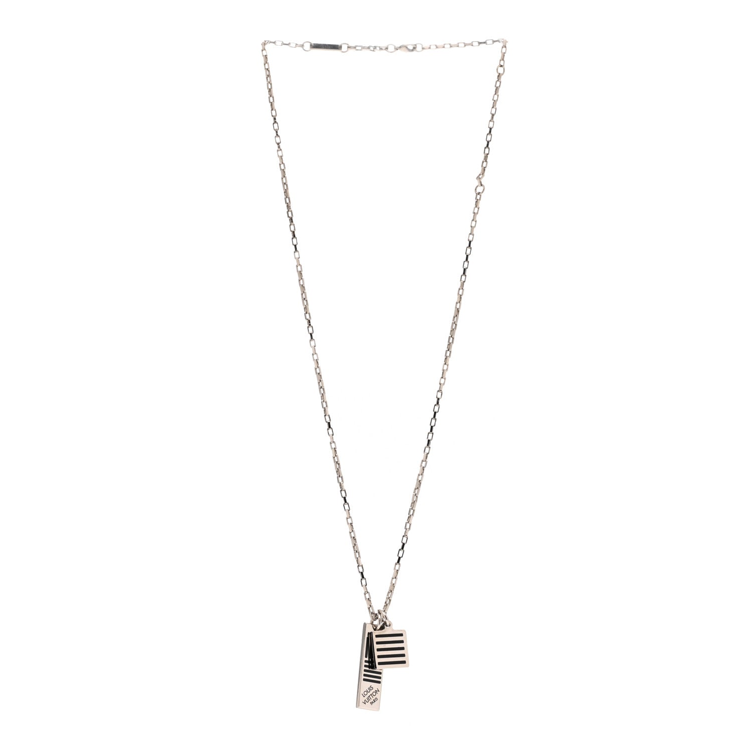 Louis Vuitton Collier Damier Colors Pendant Necklace Silver Black 3 of 6
