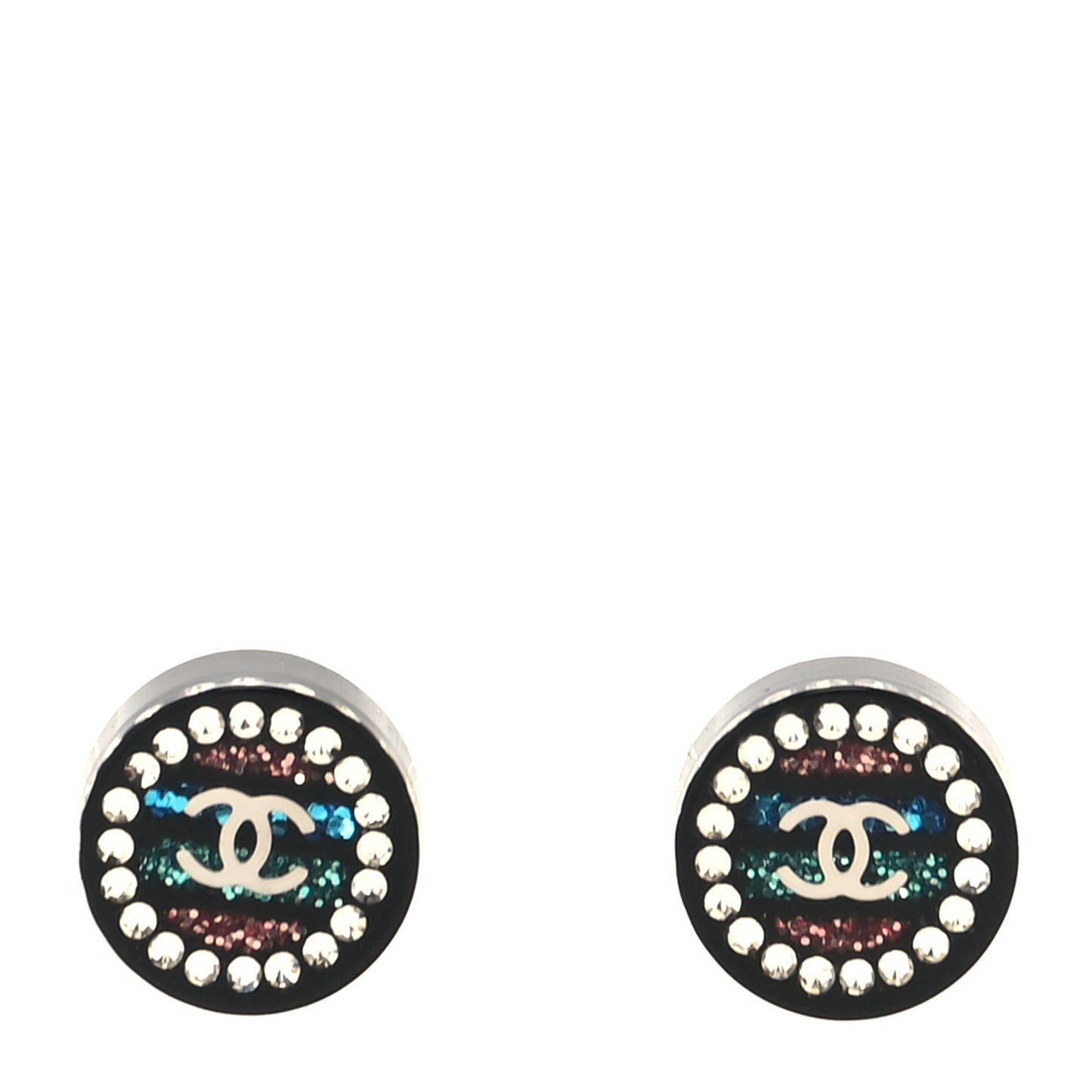 Resin Crystal CC Earrings Black Multicolor