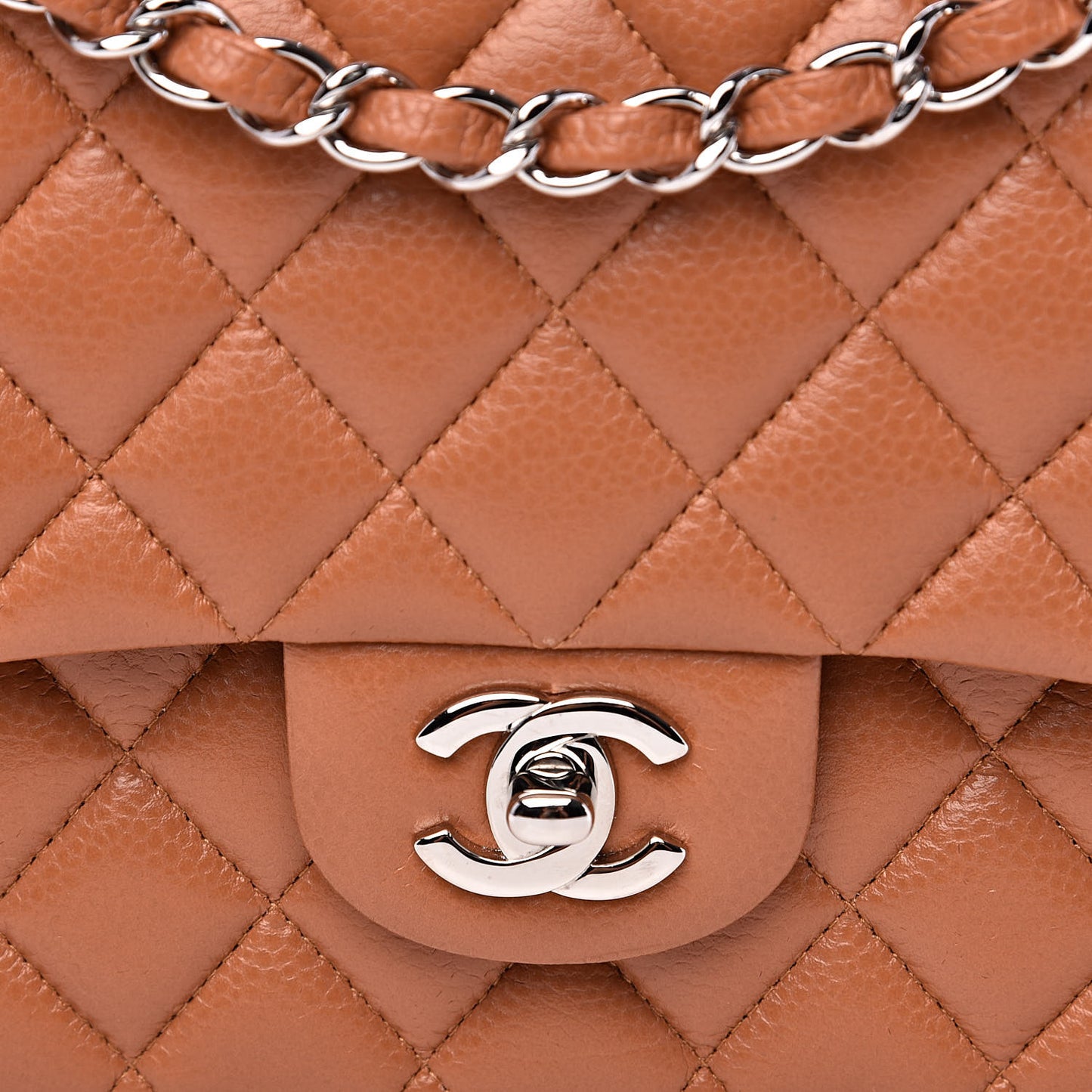 Caviar Quilted Medium Double Flap Dark Beige