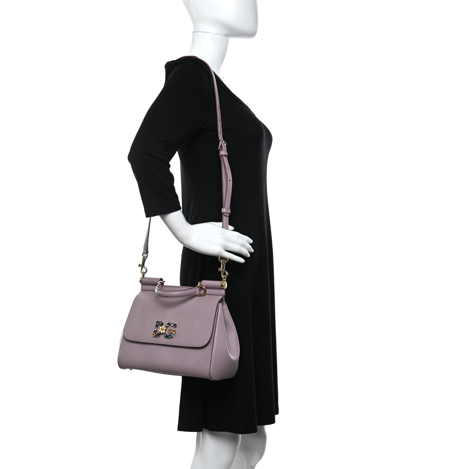 Dolce & Gabbana Stampa Iguana Crystal Medium Miss Sicily Satchel Purple 2 of 10