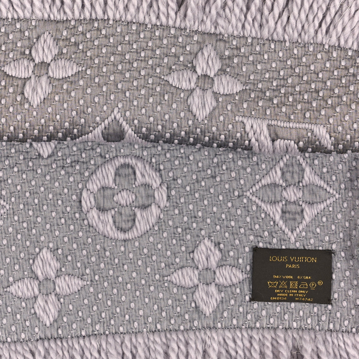 Louis Vuitton Wool Silk Logomania Scarf Pearl Grey 1413260