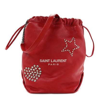 Saint Laurent Lambskin Charm Studded Teddy Drawstring Bag Eros Red 1 of 13