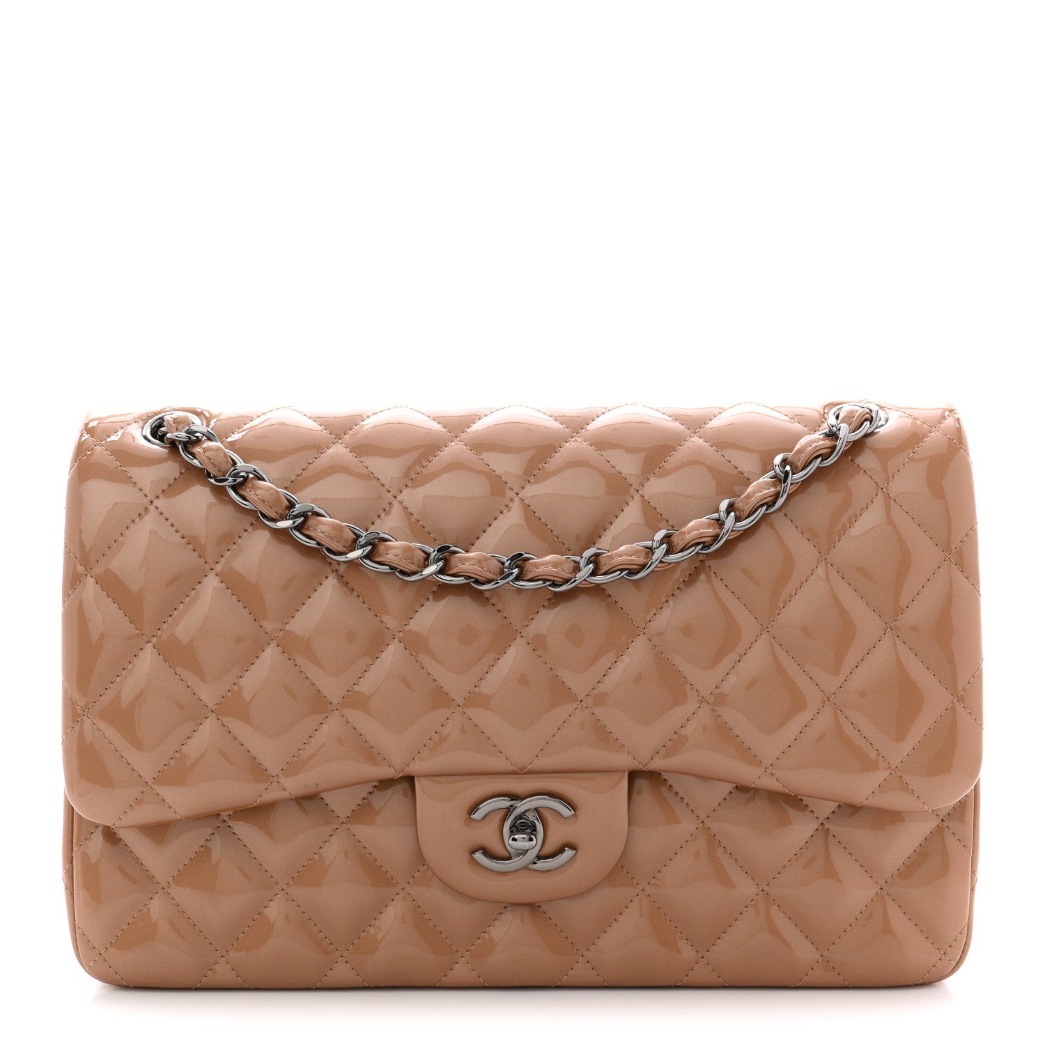 Chanel Patent Quilted Jumbo Double Flap Light Brown 1 of 11