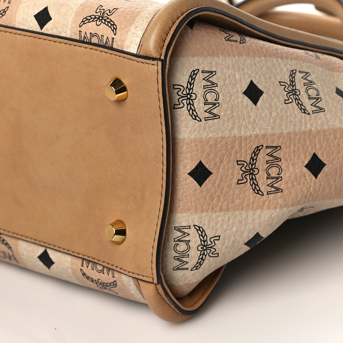 Striped Visetos Small Kathy Double Zip Tote Beige