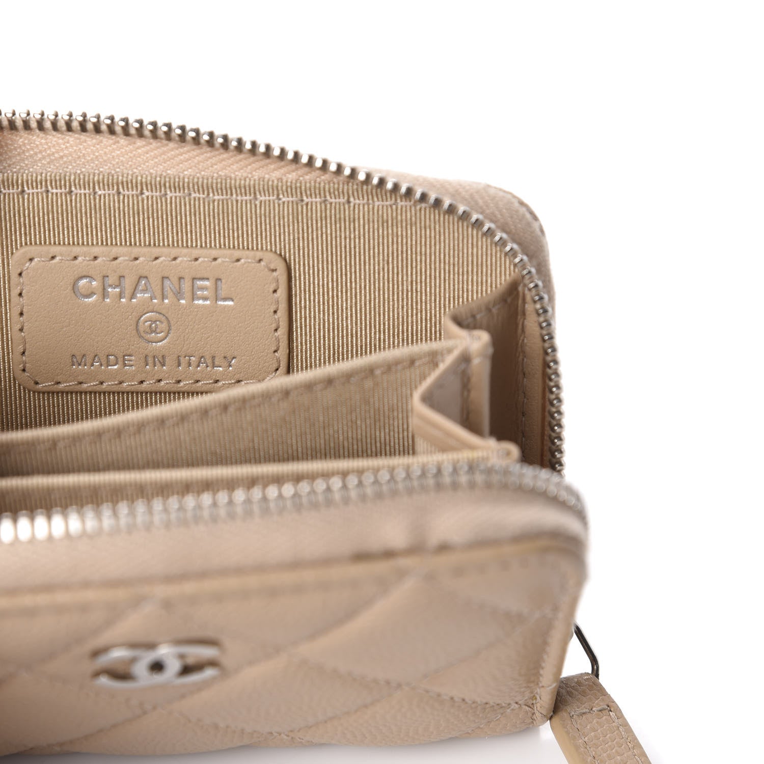 Chanel Caviar Quilted Zip Around Coin Purse Beige 5 of 9