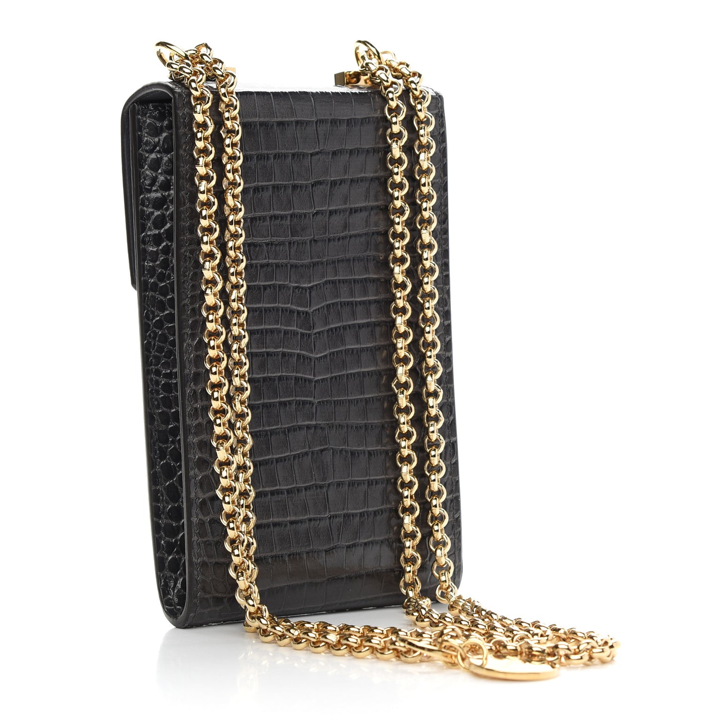 Calfskin Crocodile Embossed Mini Phone Crossbody Bag Grey