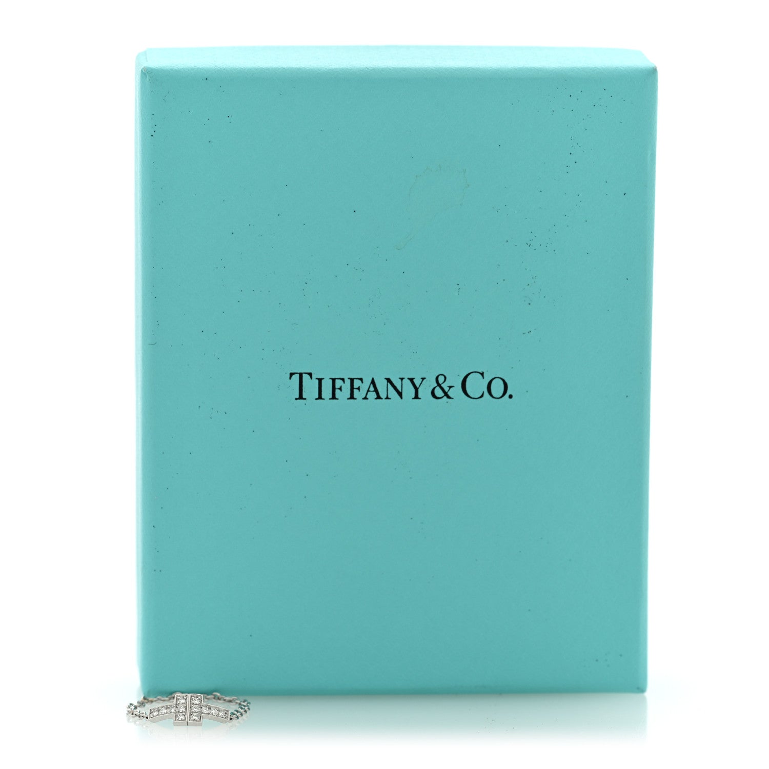 Tiffany 18K White Gold Diamond T Chain Ring 53 6.5 5 of 5
