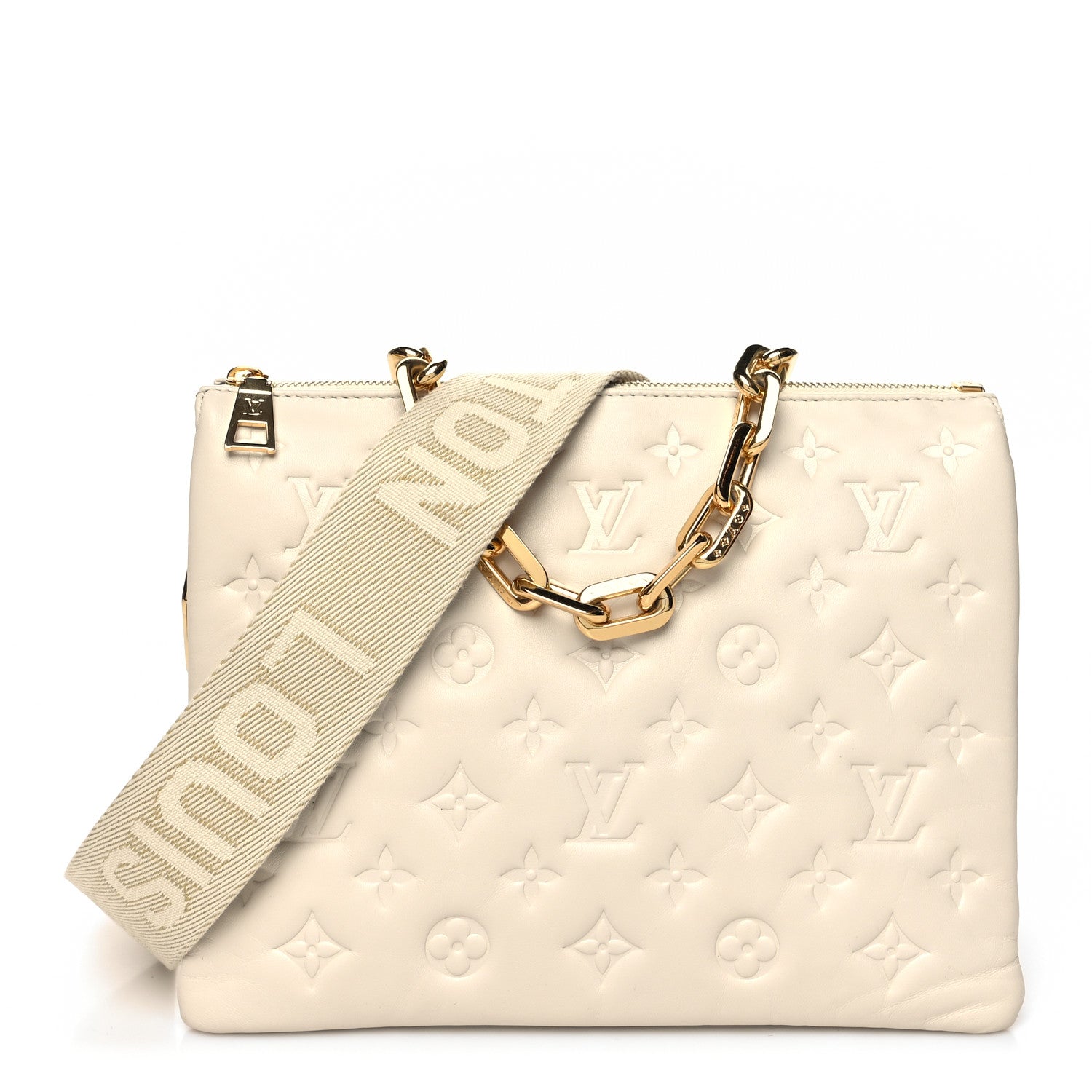 Louis Vuitton Lambskin Embossed Monogram Coussin PM Cream 1 of 12