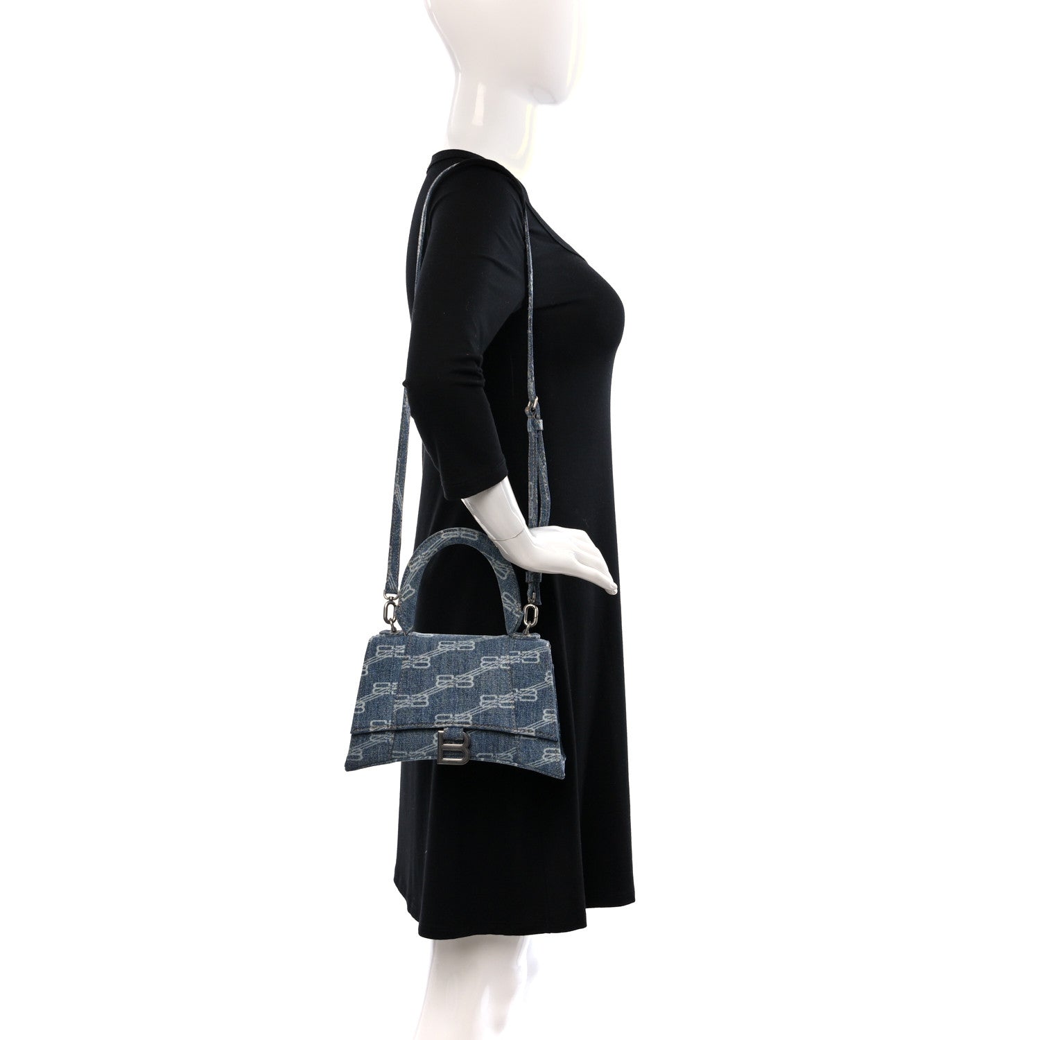 Balenciaga Denim BB Monogram Small Hourglass Top Handle Bag Blue 2 of 9