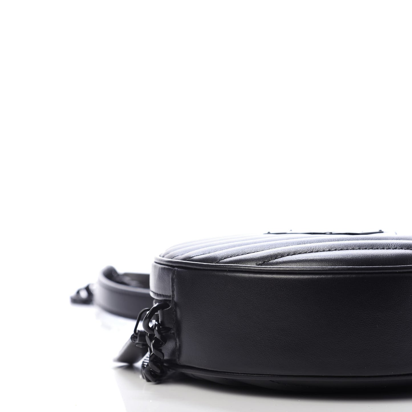 Calfskin Matelasse Chevron Round Vinyle Camera Bag Black