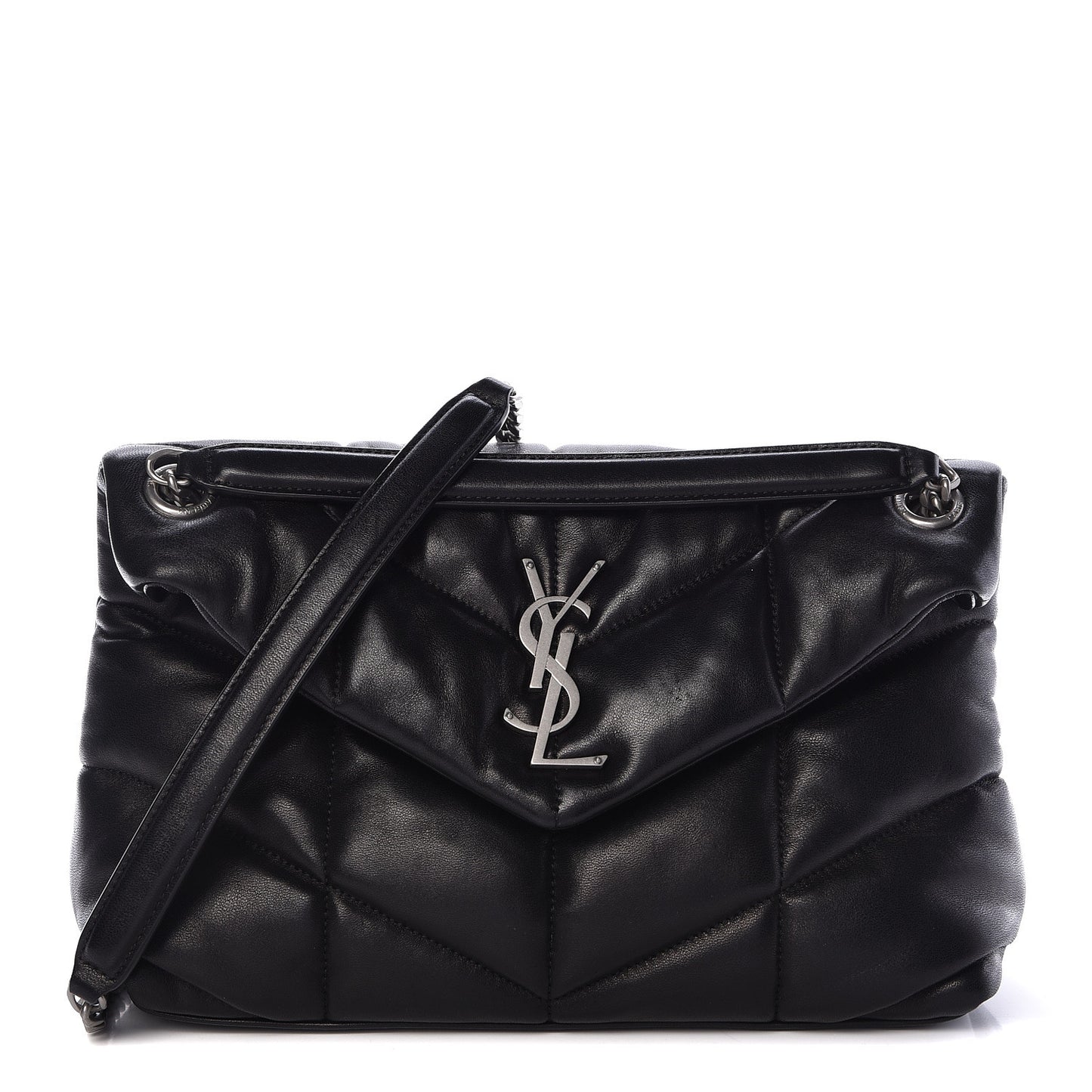 Lambskin Quilted Small Loulou Puffer Monogram Chain Satchel Black