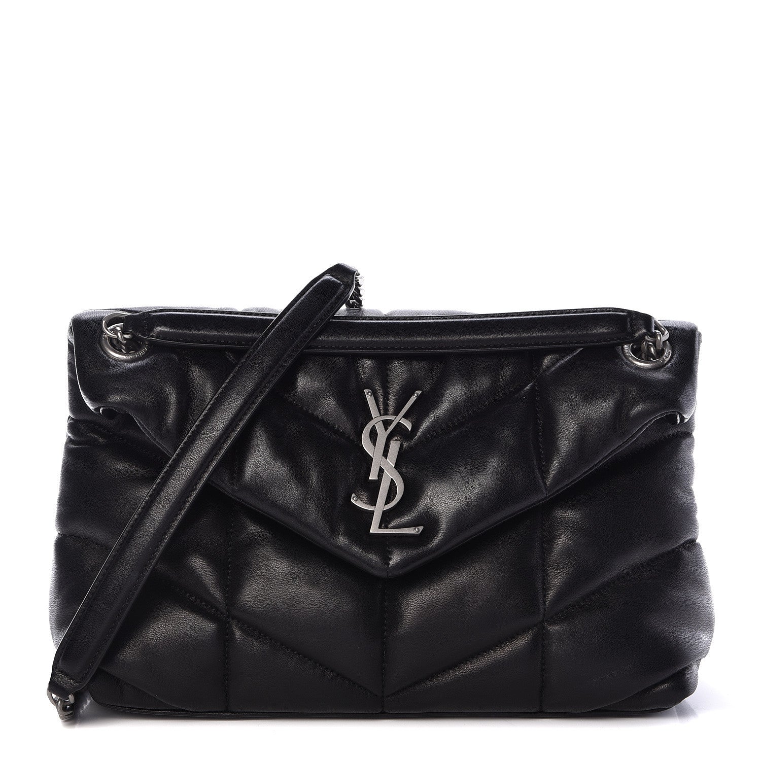 Saint Laurent Lambskin Quilted Small Loulou Puffer Monogram Chain Satchel Black 1 of 15