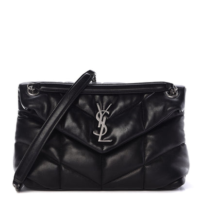Saint Laurent Lambskin Quilted Small Loulou Puffer Monogram Chain Satchel Black 1 of 15