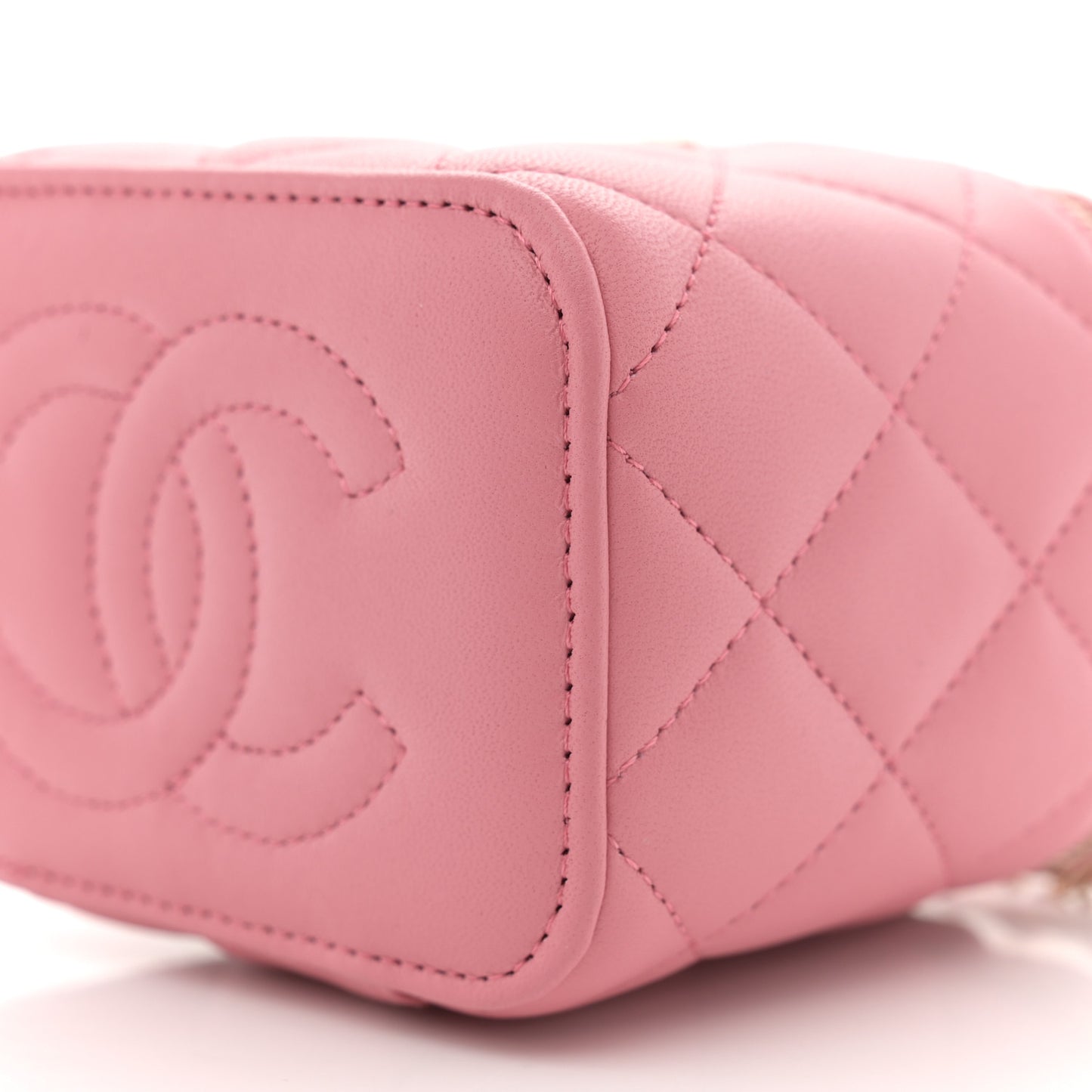 Lambskin Quilted Top Handle Mini Vanity Case With Chain Pink