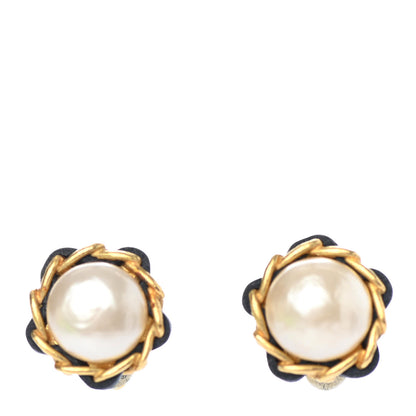 Chanel Pearl Lambskin Clip On Earrings Gold 1 of 4