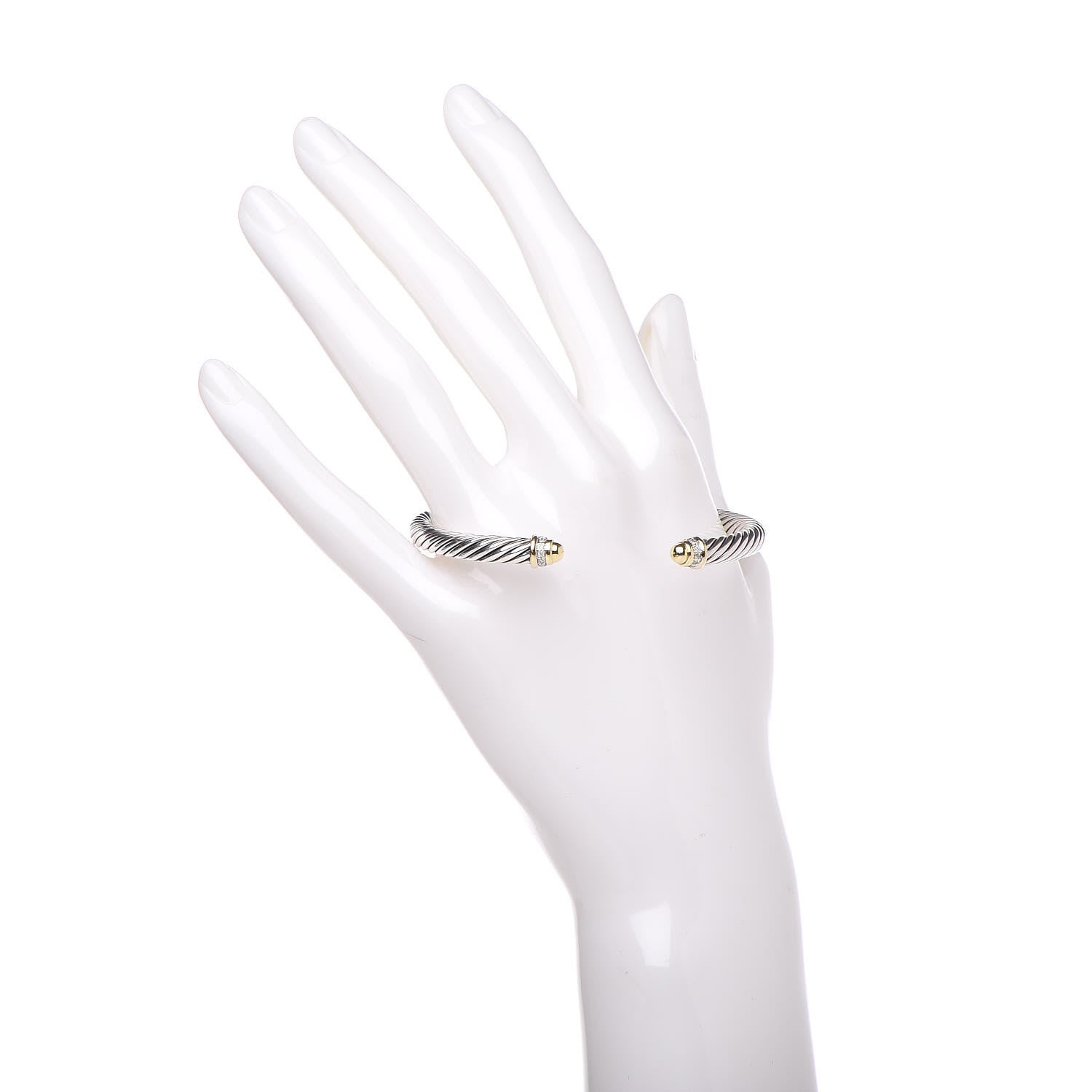 David Yurman Sterling Silver 18K Yellow Gold Diamond 5mm Cable Classics Bracelet 2 of 4