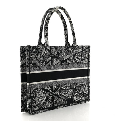 Christian Dior Canvas Embroidered Medium Plan De Paris Book Tote Black White 3 of 10