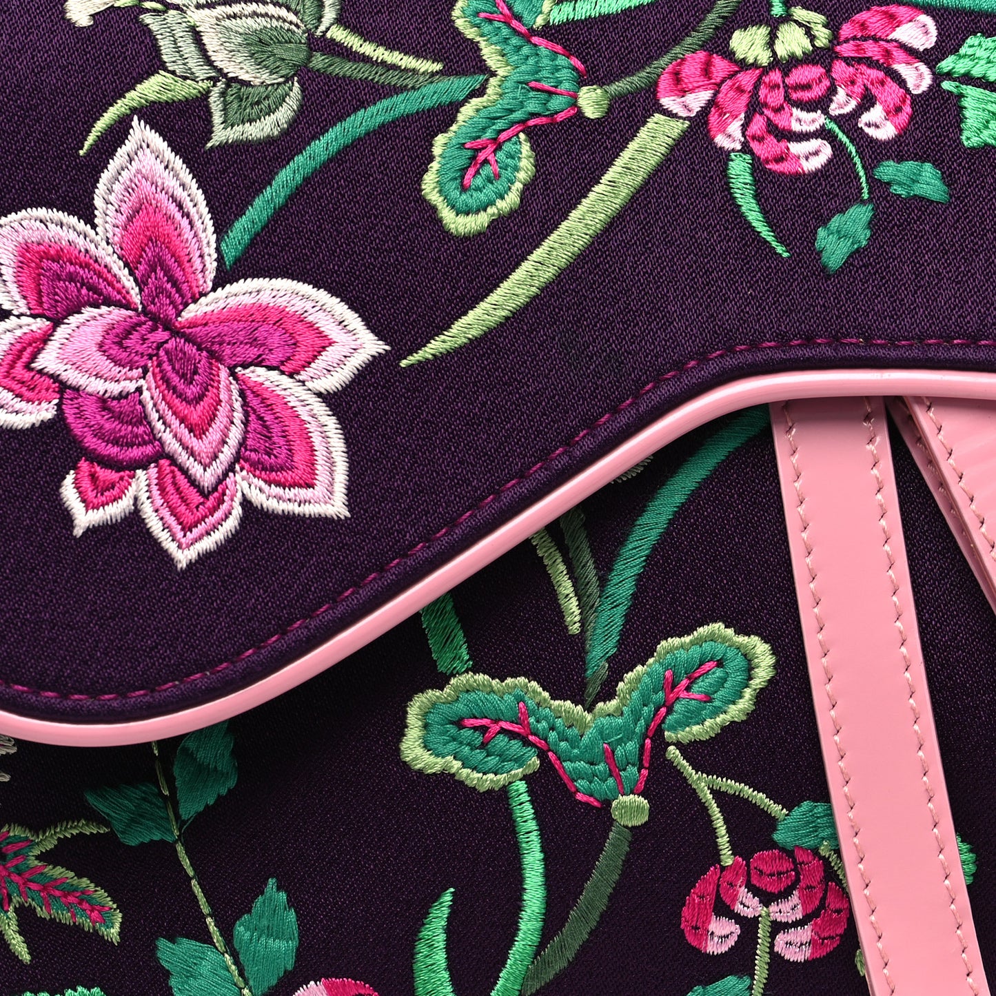 Embroidered Flowers Saddle Bag Purple