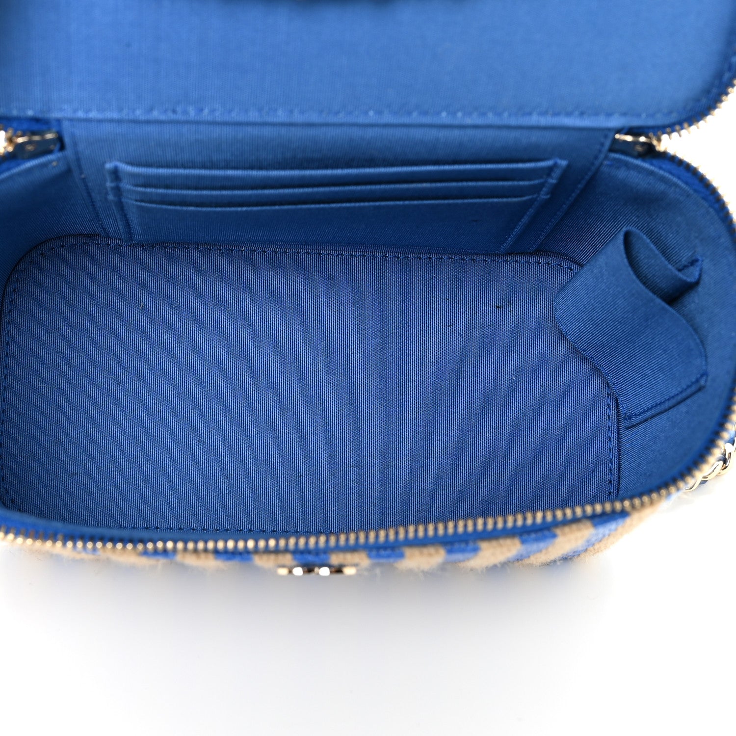 Chanel Raffia Jute Striped Small Vanity Case With Chain Blue Beige 5 of 14