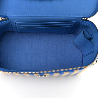 Chanel Raffia Jute Striped Small Vanity Case With Chain Blue Beige 5 of 14