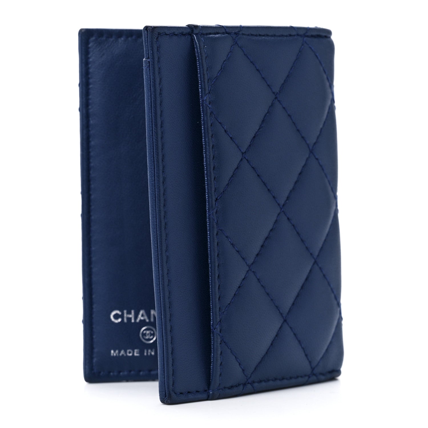 Chanel Lambskin Quilted CC Card Holder Wallet Blue 3 of 16