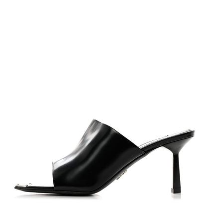 Prada Spazzolato Metal Triangle Logo 75mm Slide Sandals 36.5 Black 1 of 9