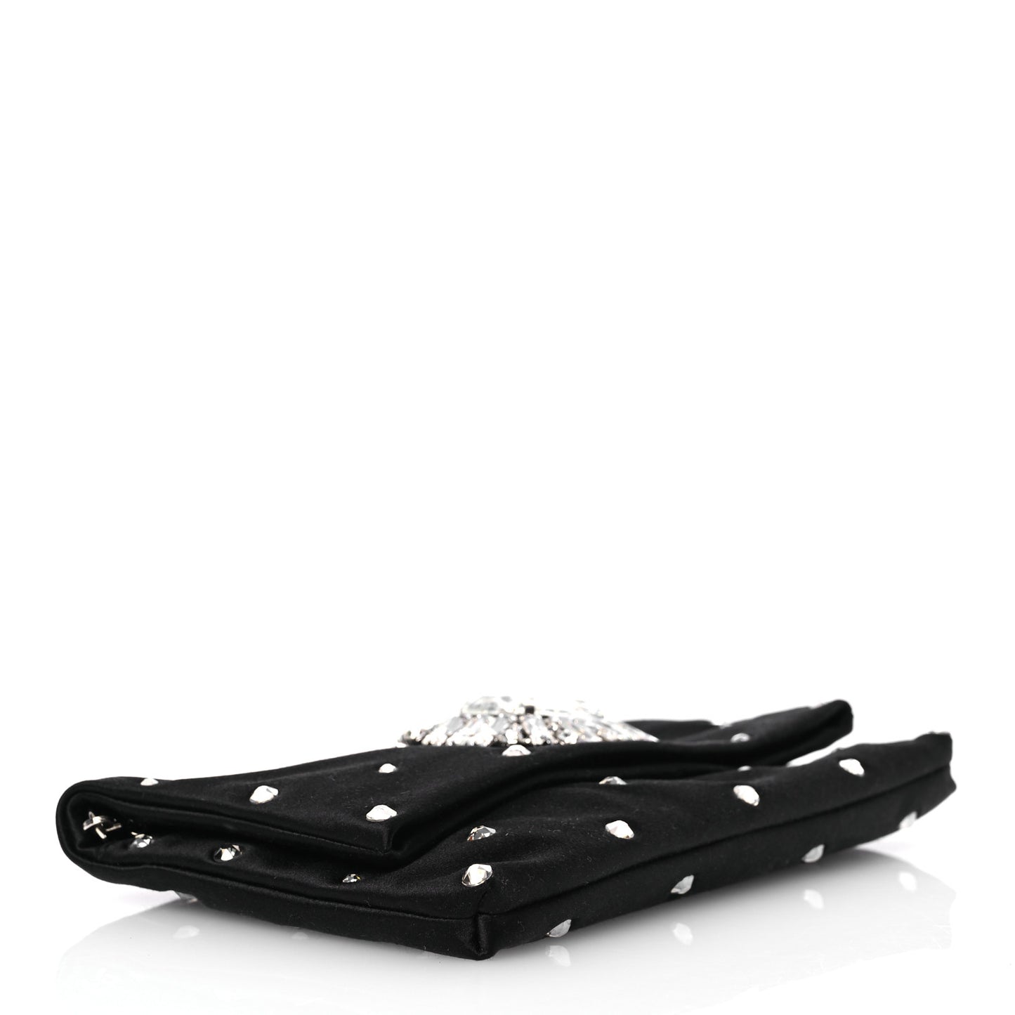 Satin Crystal Embellished Titania Clutch  Black