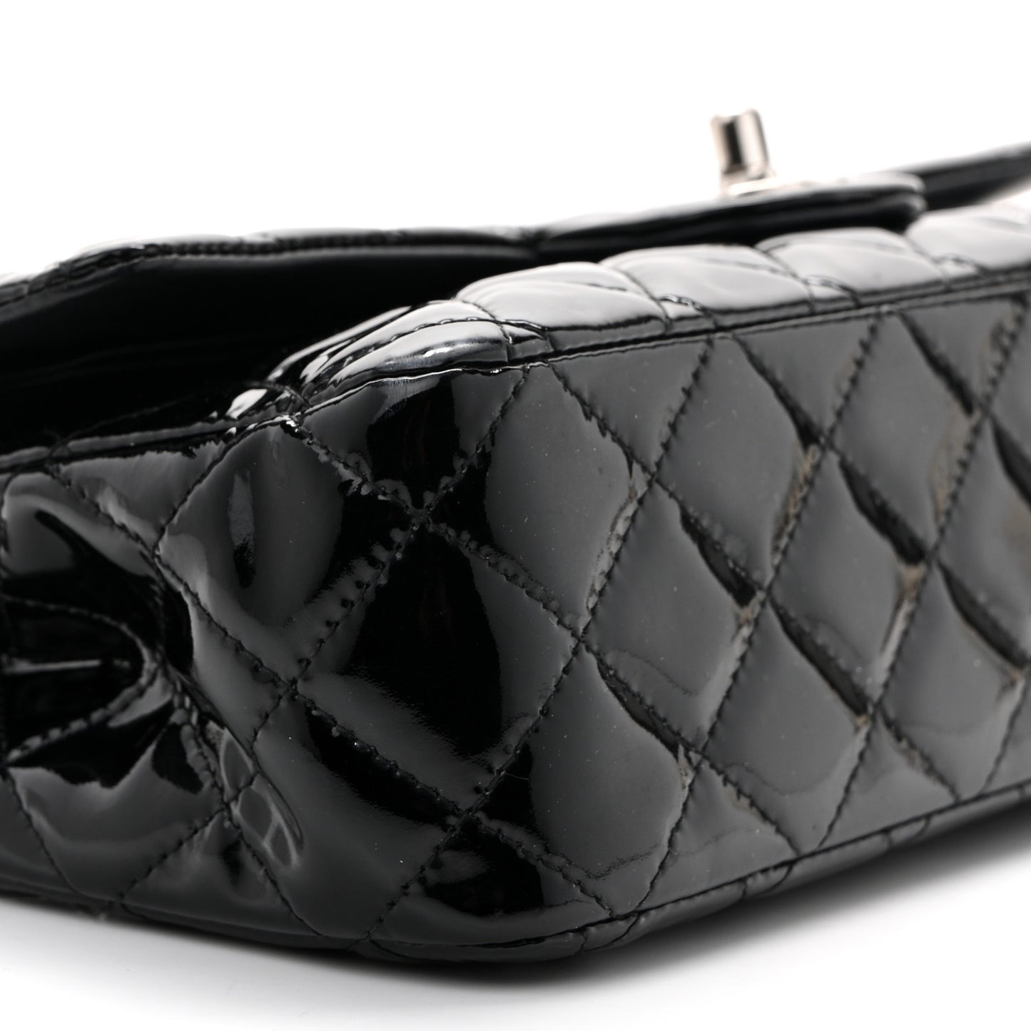 Patent Quilted Medium Double Flap Black