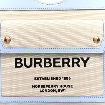 Burberry Canvas Smooth Calfskin Two Tone Mini Pocket Bag Natural Pale Blue 8 of 10