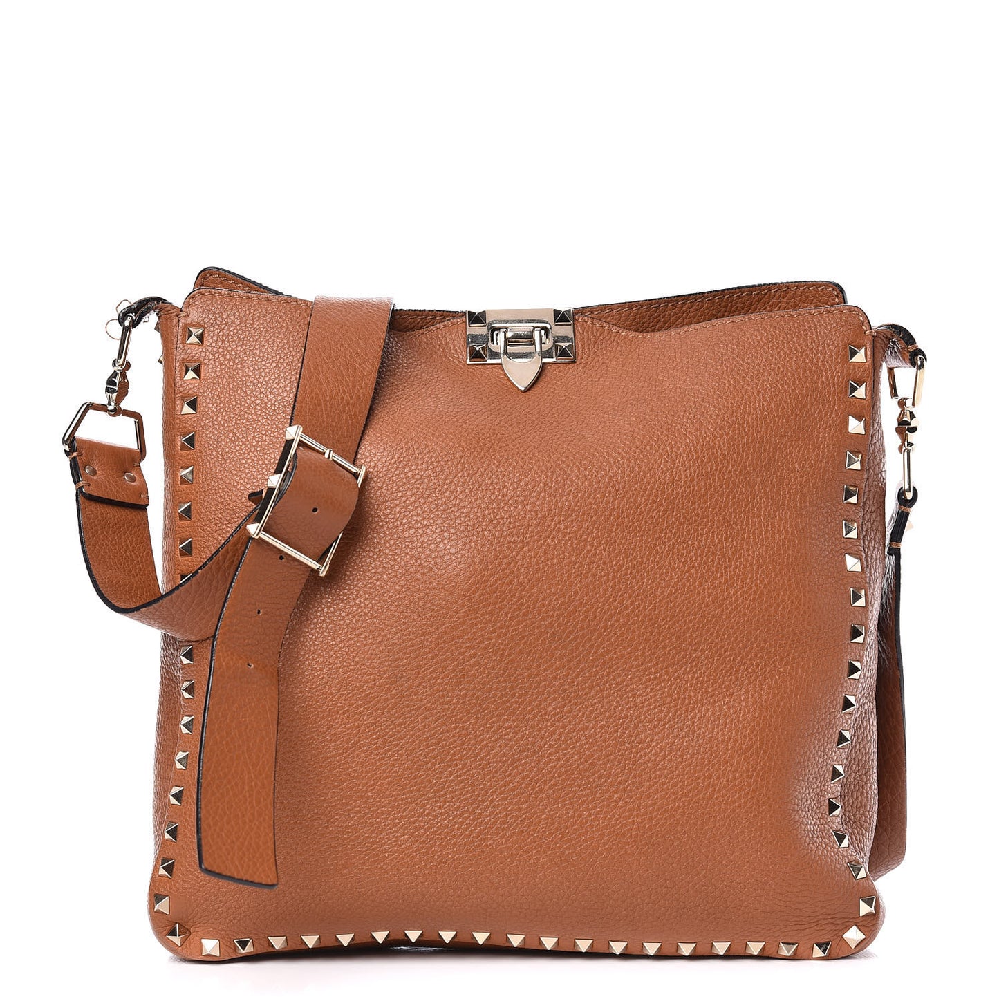 Pebbled Calfskin Large Rockstud Flip-Lock Messenger Bag Light Cuir