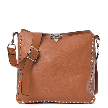 Valentino Garavani Pebbled Calfskin Large Rockstud Flip-Lock Messenger Bag Light Cuir 1 of 16