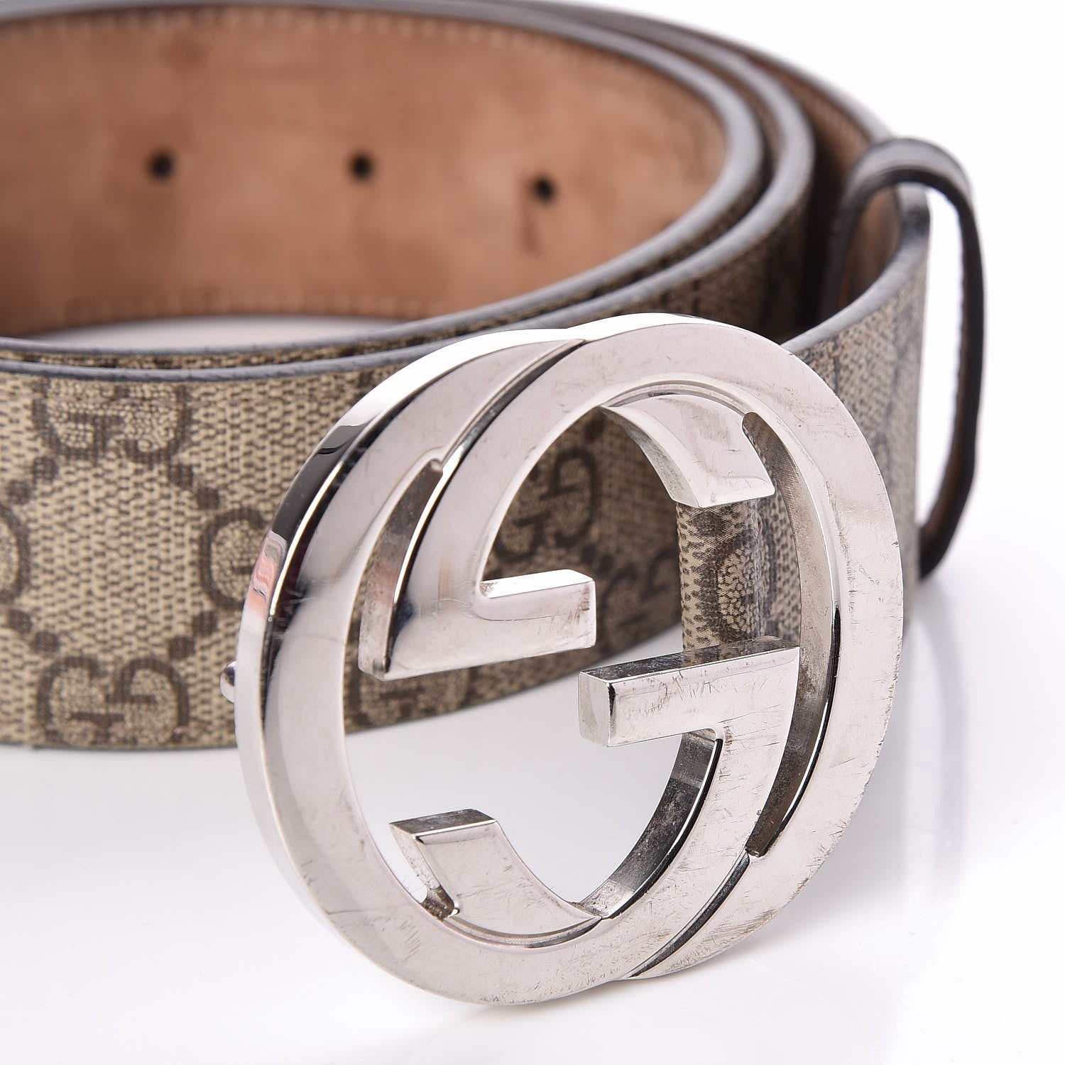 Gucci GG Supreme Monogram Selleria Calfskin Interlocking G 40mm Belt 100 40 Beige Ebony Cocoa 6 of 7