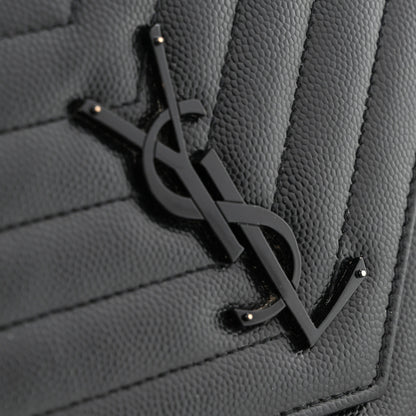 Saint Laurent Grain De Poudre Matelasse Chevron Monogram Monochrome Envelope Chain Wallet Black 12 of 14