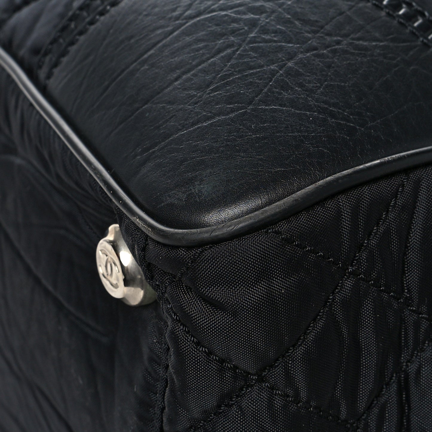 Nylon Quilted Calfskin Large CC Tote Bag Black