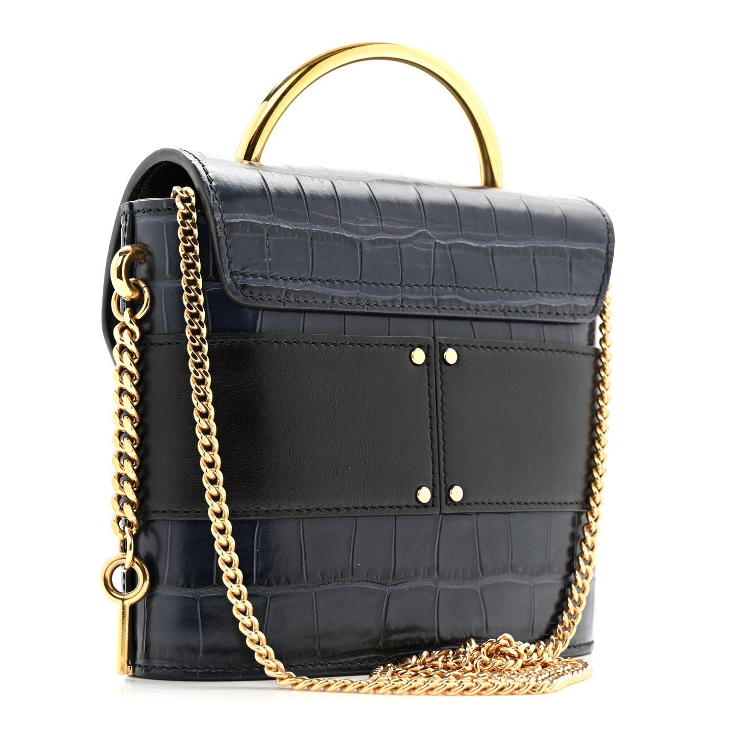 Calfskin Crocodile Embossed Small Aby Lock Full Blue