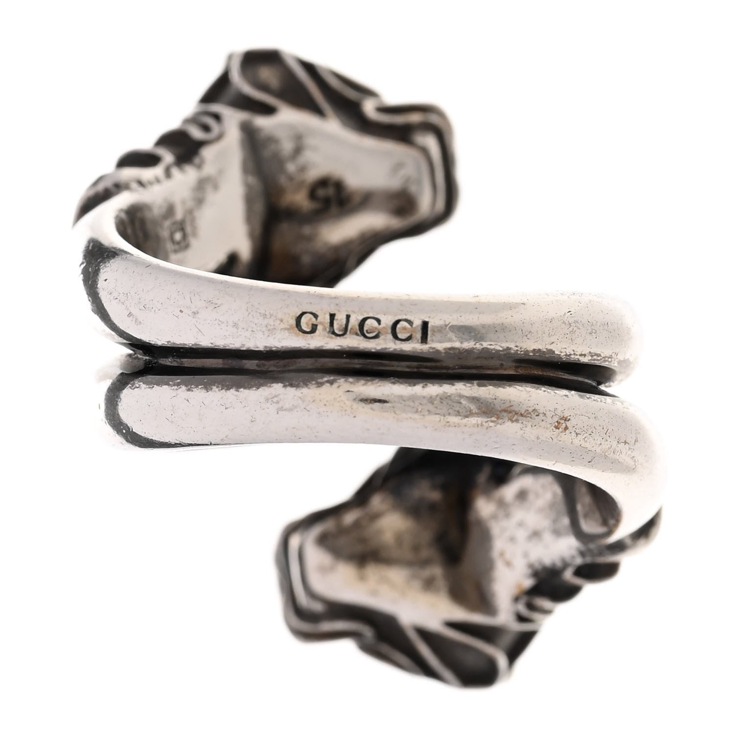 Gucci Tiger Head Swarovski Crystals Ring 54 7 Silver Green 3 of 5