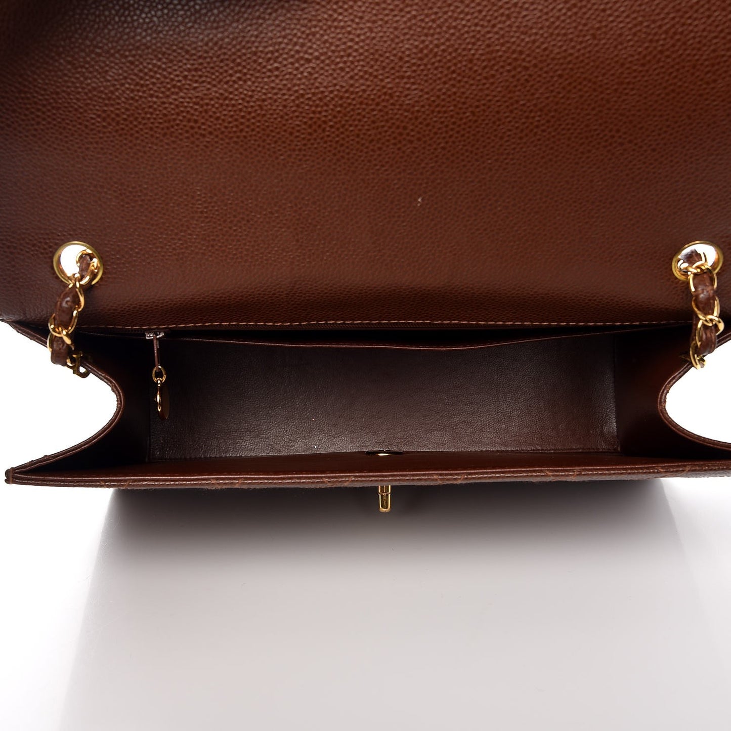 Caviar Stitch Jumbo Single Flap Brown