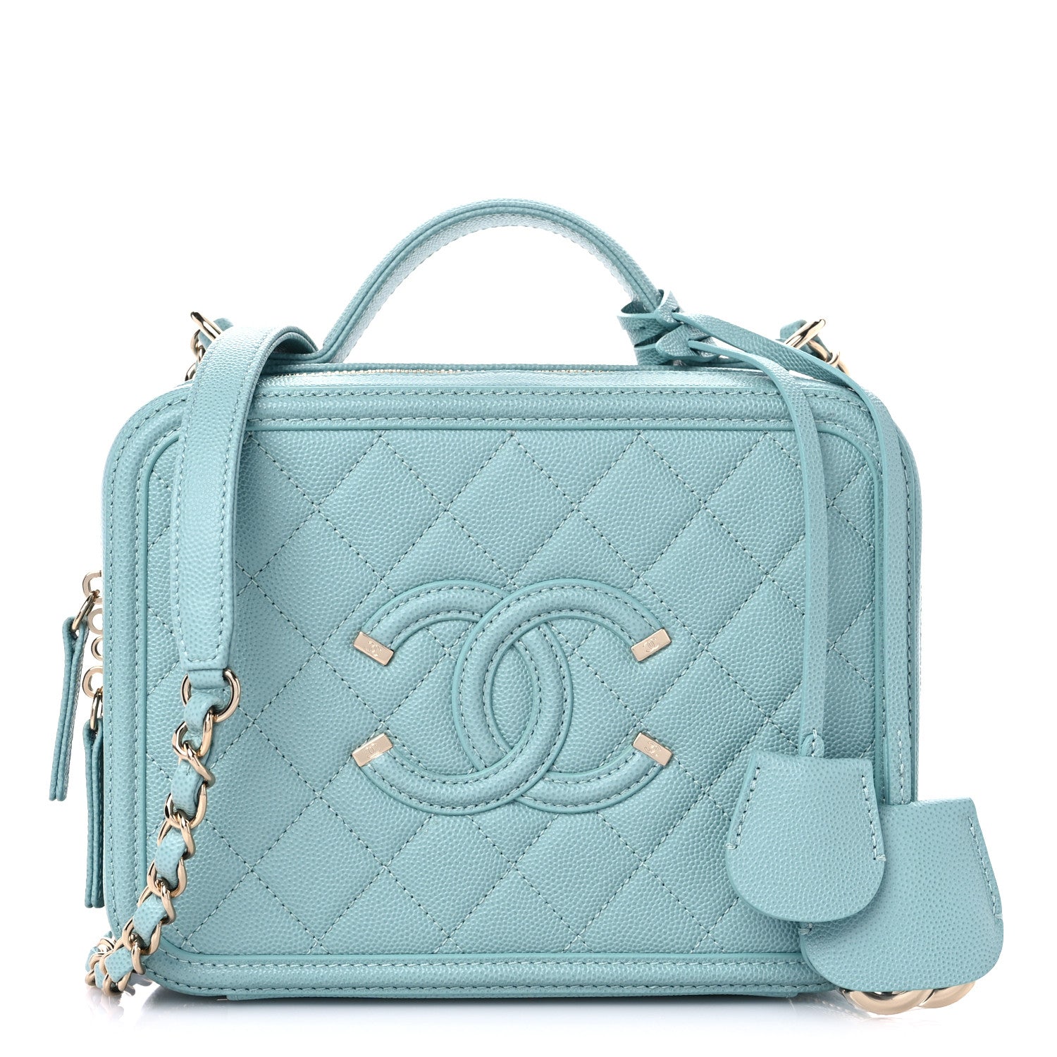 Chanel Caviar Quilted Medium CC Filigree Vanity Case Light Blue 1 of 11