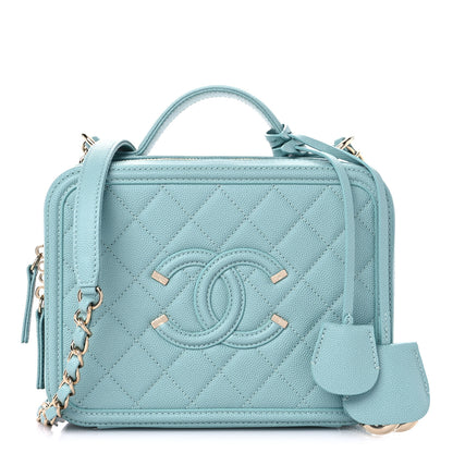 Chanel Caviar Quilted Medium CC Filigree Vanity Case Light Blue 1 of 11