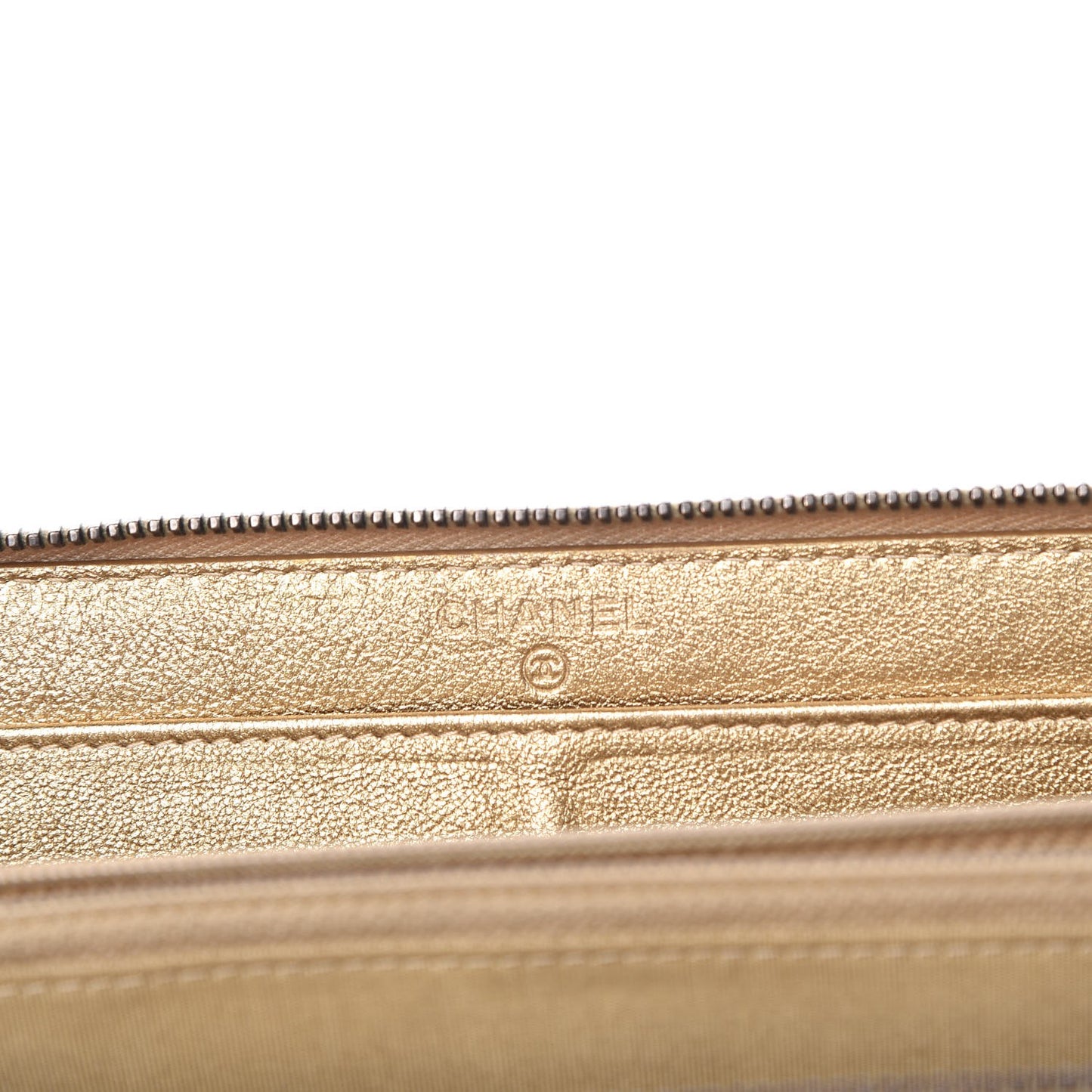 Metallic Calfskin Chevron Quilted Small Zip Around Wallet Gold