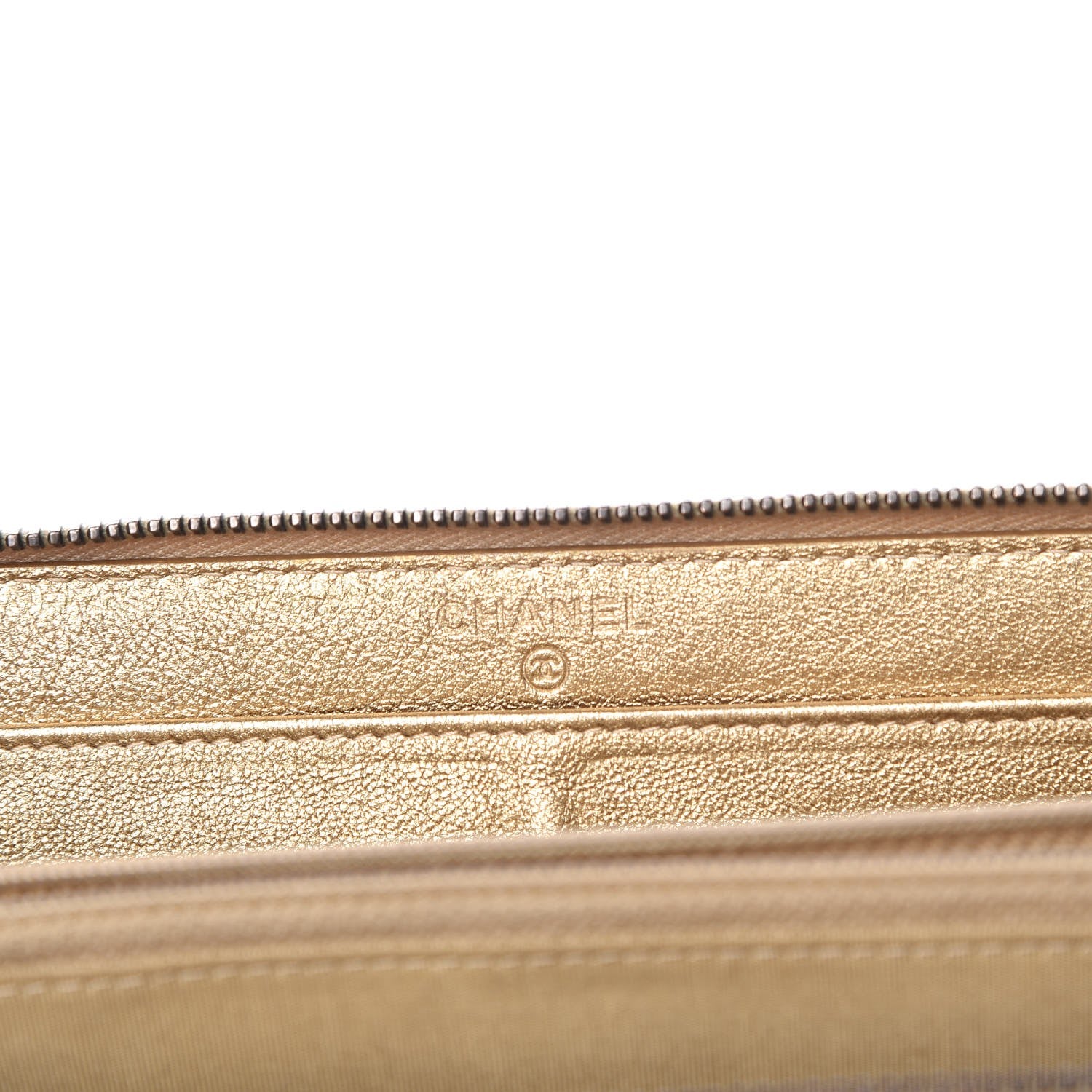 Chanel Metallic Calfskin Chevron Quilted Small Zip Around Wallet Gold 6 of 10