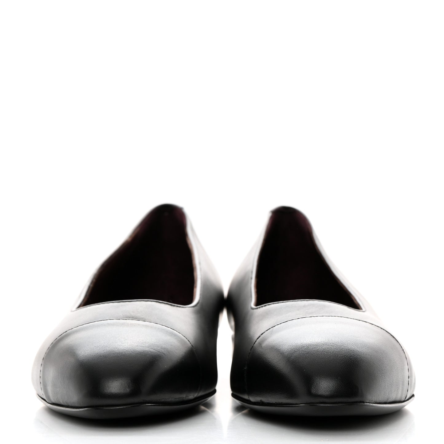Lambskin Cap Toe Ballerina Flats 36 Black