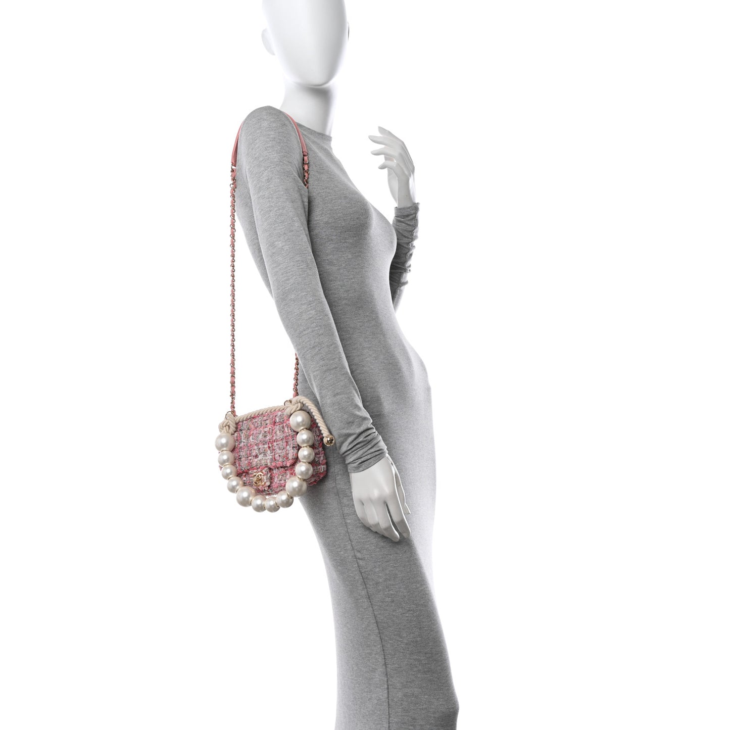 Tweed Mini Pearl Handle Flap Pink Beige Orange Ecru