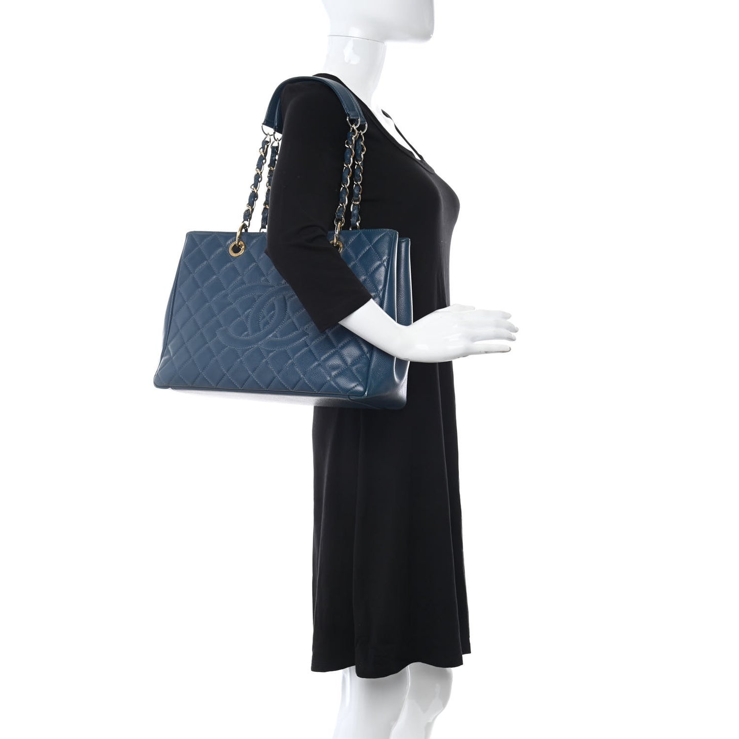 Caviar Quilted Grand Shopping Tote GST Dark Blue