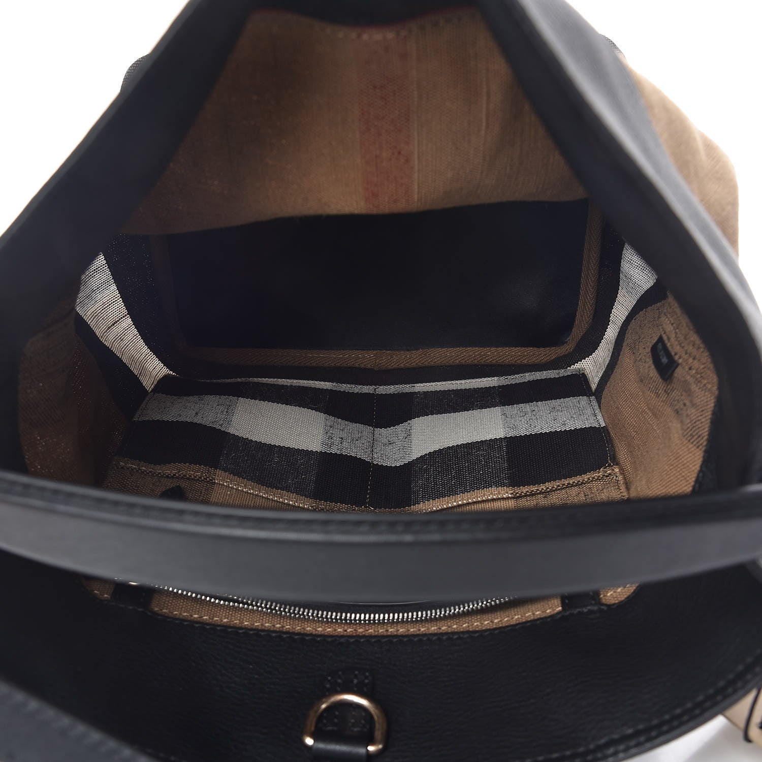 Burberry Grainy Calfskin Canvas Mega Check Medium Ashby Tassel Hobo Black 5 of 9