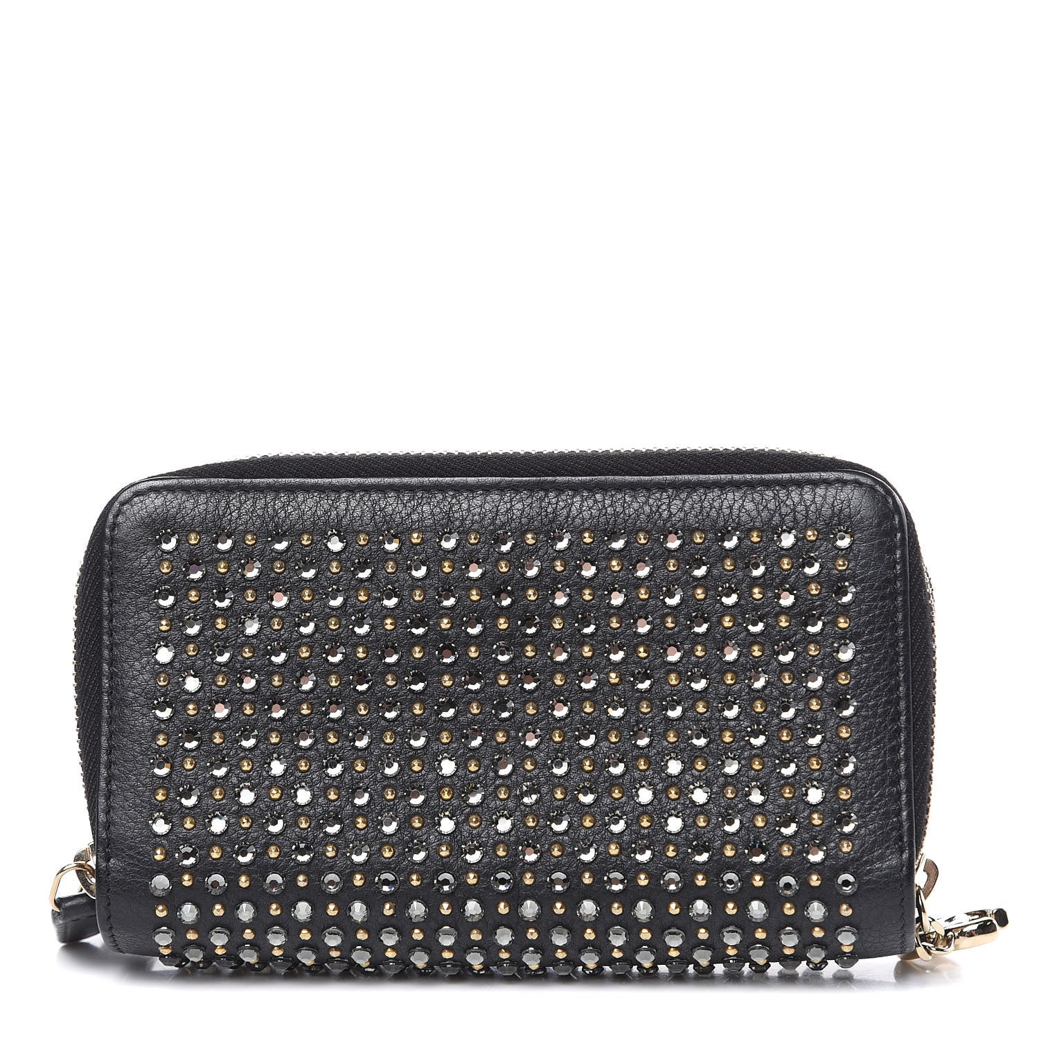 Chanel Bullskin Strass Studded Zip Around Phone Holder Black 1 of 12