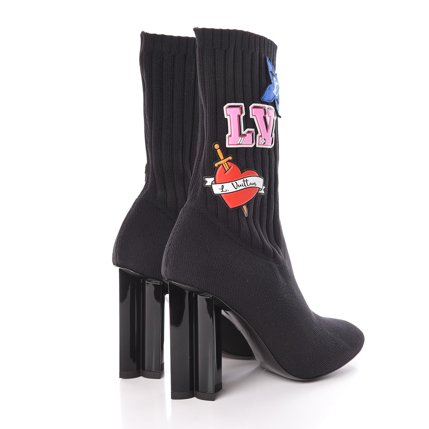 Louis Vuitton Stretch Fabric LV Black Heart Sock Ankle Boots 37.5 Black 4 of 8