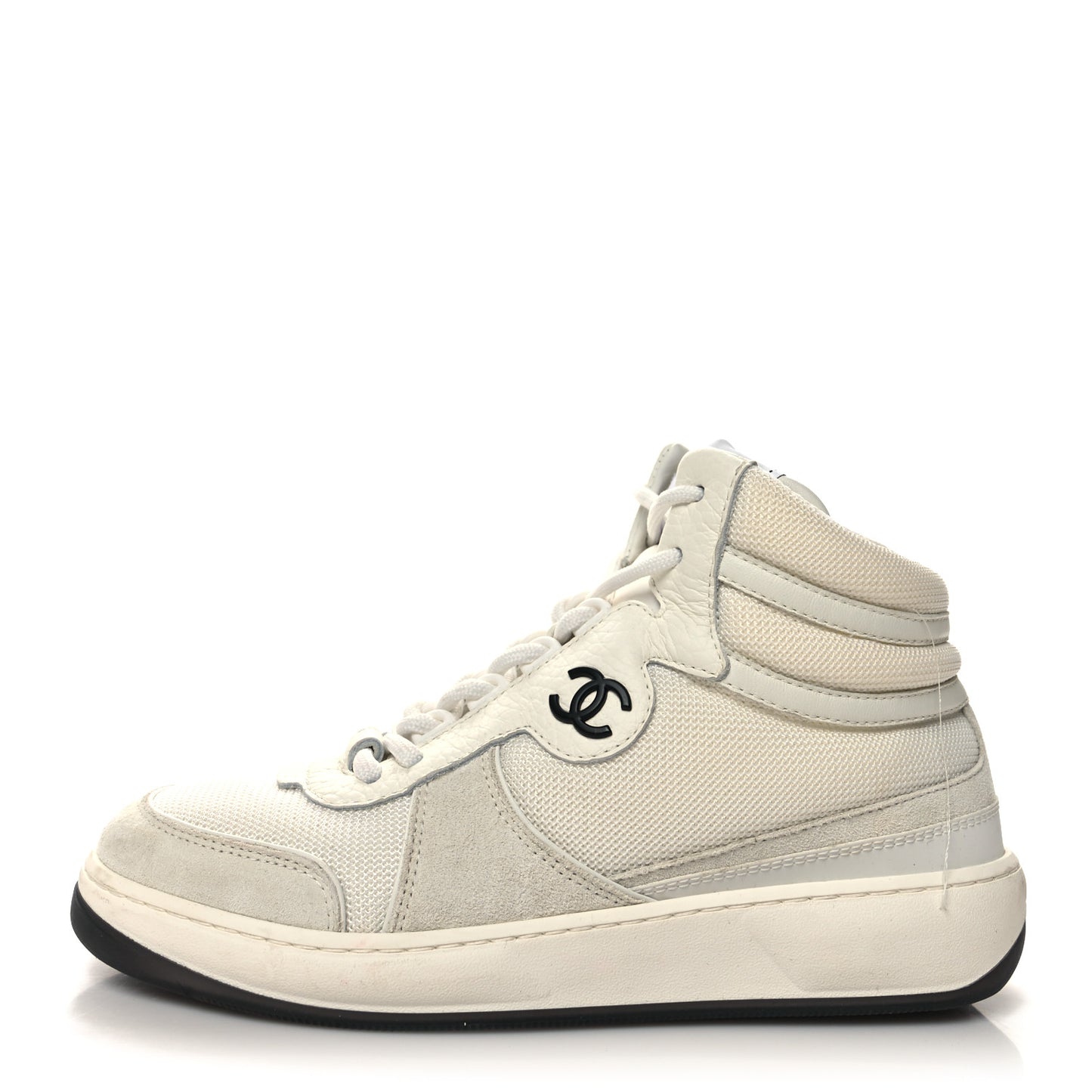 Suede Fabric Grained Calfskin Womens CC High Top Sneakers 37 White