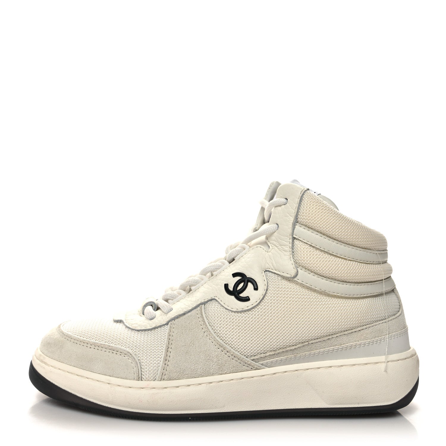 Chanel Suede Fabric Grained Calfskin Womens CC High Top Sneakers 37 White 1 of 10