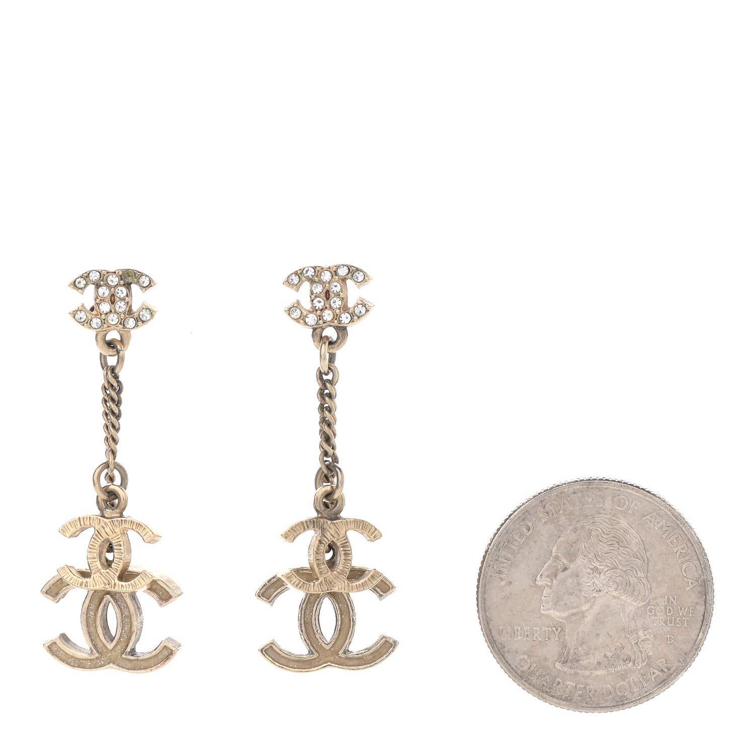 Chanel Crystal Resin Double CC Drop Earrings Gold 2 of 5